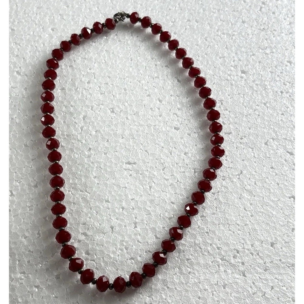 VTG 80s Red Faceted Glass Bead Necklace 18" Sparkling Classic Retro Jewelry Goth